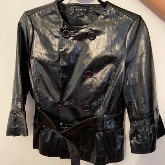 Bebe Black Patent Leather Jacket Size M - Picture 1 of 5